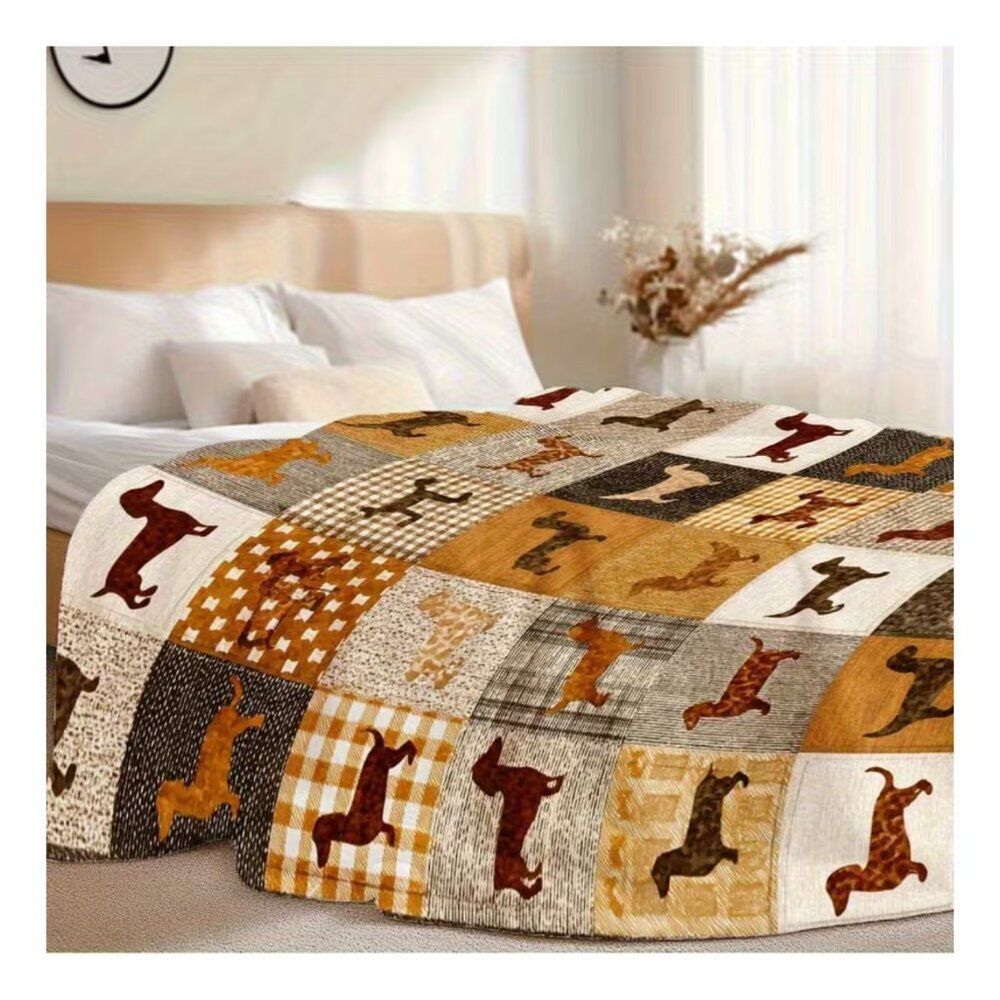 Dachshund Patchwork Quilt Velour Throw Blanket Cozy Soft Dog Lover Home Gift - Picture 4 of 6